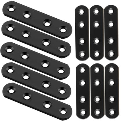 AKOLAFE 60Pcs Black Mending Plates 3.15 Inch Straight Metal Braces for Wood Cast Iron Heavy Duty Flat Bracket for Repairing Fixing Furniture Dresser Bed Table Shelf Fastener Hardware (80x20x3 mm)