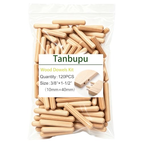 120Pcs Wood Dowels Kit 3/8 x 1-1/2 inch, Wooden Dowel Pins, Fluted Wood Dowels Rods for Crafts, Furniture, DIY Manual - size: 3/8" x 1-1/2“