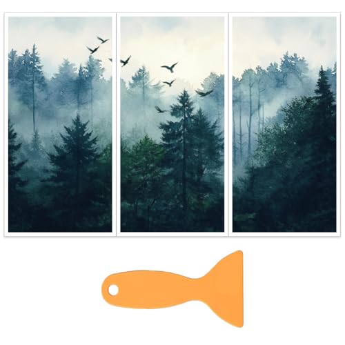 OLYCRAFT 3Pcs/set Watercolor Forest Rub on Transfers for Furniture and Crafts 6x12 Inch Deforestation Furniture Decals Decor Birds Transfer Stickers with 1pc Scraper for Wood Envelope Home Decorations - style: Forest