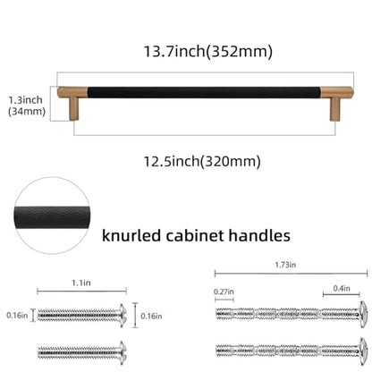 6 Pack 12.6 Inch Black And Champagne Bronze Kitchen Cabinet Handles - color: Black And Champagne Bronze, size: 12-5/8'' Hole Center(320mm)