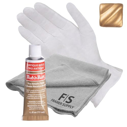 Rub n Buff Metallic Wax with Cotton Glove and 8" x 8" Cloth - Gilding Wax for a Smooth Adjustable Gloss Finish - Single 0.5oz/15ml Tube (Antique Gold) - color: Antique Gold