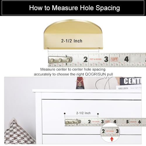 QOGRISUN 5-Pack Solid Brass Gold Drawer Pulls, Half Moon Cabinet Handles - size: 2.5 Inch Hole Centers