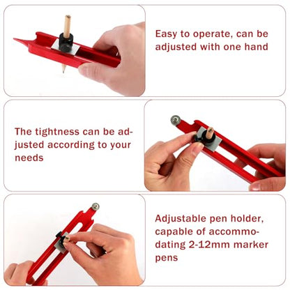 Contour Gauge Scribe Tool, Precise Profile Scribing Ruler with Adjustable Pencil Holder, Aluminum Alloy Woodworking Edge Corner Measuring Profile Duplicator Contour Gauge for Tiles Carpenter