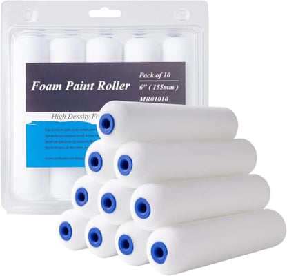 Foam Paint Roller, 10 Pack, 6 Inch Foam Roller, High Density Foam Roller Paint, Mini Foam Paint Roller 6 Inch, Use with All Paints, Painting in Smooth Surface