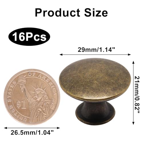16 Pack Antique Brass Cabinet Knobs, Round Dresser Knobs Kitchen Drawer Knob, Single Hole Cupboard Door Knob Dresser Drawer Pulls Handles - color: Antique Brass, size: 16 Pack