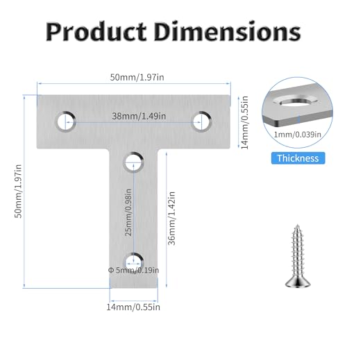 5pcs 50mm Flat T Shape Repair Mending Plate - size: 5Pcs 50 T Shape