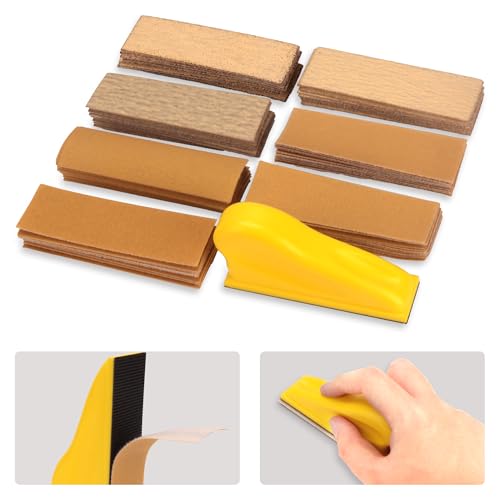70 PCS Micro Detail Sander Paper Kit, 3.5”x 1”Mini Hand Sanding Block with Hook and Loop for Wood Crafts, Tight Spaces Metal Finishing Sanding Works, 80 120 180 240 400 600 Grit Sandpaper