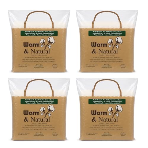 The Warm Company - Warm & Natural Cotton Quilt Batting – 4-Pack King Size Batts 120" x 124" – Premium Quilt & Craft Batting for Sewing & Quilting Projects - size: 120" x 124" Batt - 4 Pack