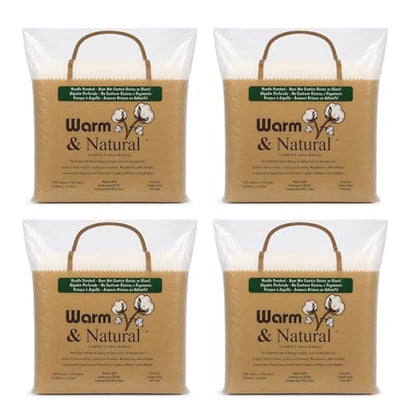 The Warm Company - Warm & Natural Cotton Quilt Batting – 4-Pack King Size Batts 120" x 124" – Premium Quilt & Craft Batting for Sewing & Quilting Projects - size: 120" x 124" Batt - 4 Pack