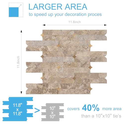 Peel and Stick Backsplash Tiles, Beige Slate Mixed Gold Stellate Self-Adhesive PVC Metal Mosaic Tiles for Kitchen & Bathroom (10 Sheets) - color: Beige Slate Mixed Gold Stellate