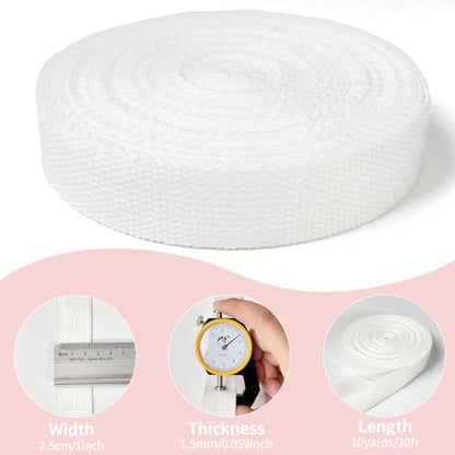 White Cotton Webbing 1in x 10Yards - color: White