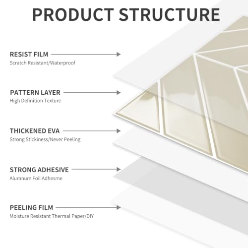 10 Sheets Thicker Herringbone Peel and Stick Backsplash(Beige,12.6”x9.9”) - color: Beige