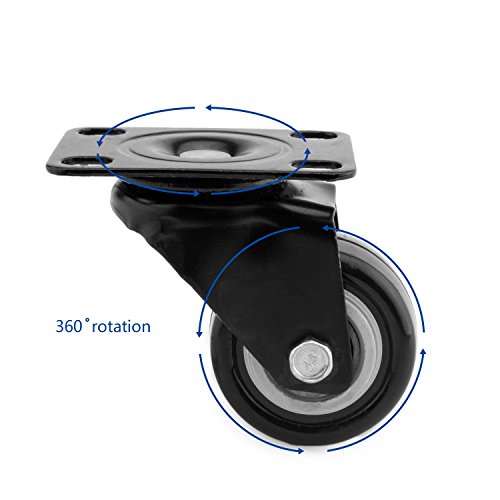 4 PCS 2 inch Heavy Duty Caster Wheels Polyurethane PU Rubber Swivel Casters with Top Plate & Strong Bearing Total 400lb Quite Mute Non-Marking Locking Stem Casters Black (2'') - size: 2''
