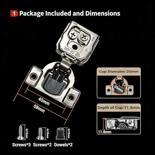 50 Pcs 1" Overlay Soft Close Cabinet Hinges 105° 3D Adjustable - size: 1 Inch