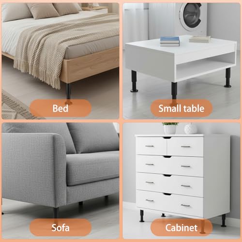 4 PCS Adjustable Furniture Legs, 7.08-13 Inch Heavy Duty Metal Support Legs for Bed, Sofa, Cabinet, Table, Black