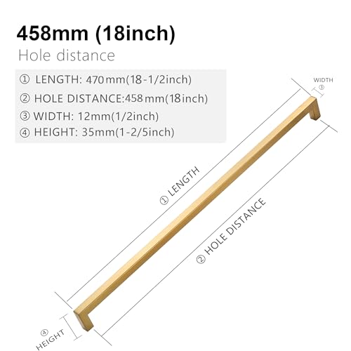 Cabinet Pulls Gold 30 Pack 18 Inch Stainless Steel Kitchen Cabinet Handles, Drawer Hardware, 458mm Hole Centers - color: Gold, size: Two Hole - 18 inch Hole Centers(458mm)
