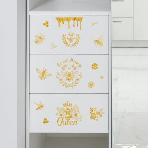 Peacoblue Golden Bee Series Rub On Transfers for Furniture Craft 6"x12" - style: Golden Bee Series