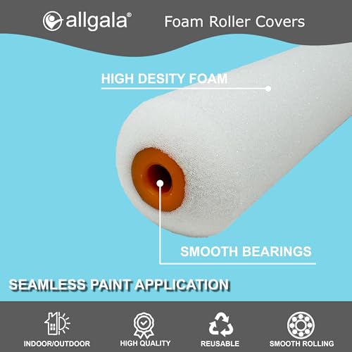 Allgala 24-Piece 6 inch Shedless Mini Foam Sponge Paint Roller Cover for Trim Wall Funiture Doors Etc - TH10387 - size: 6" Foam (Pack of 24)