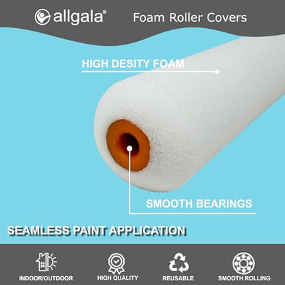 Allgala 12-Piece 6 inch Shedless Mini Foam Sponge Paint Roller Cover for Trim Wall Funiture Doors Etc - TH10386 - size: 6" Foam (Pack of 12)