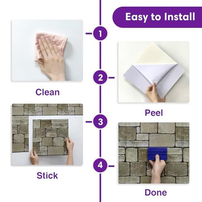 3D Peel and Stick Faux Stone Wall Panels 11.8" x 11.8" 10-Pack - color: ‎Stone-SM-I