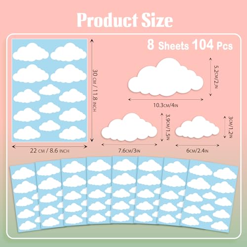 White Cloud Wall Decals, 8 Sheets 104 Pcs - color: White Cloud