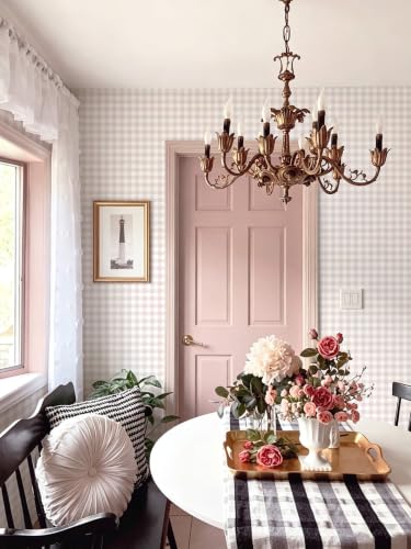 Peel and Stick Wallpaper for Bedroom Pink and White Plaid 78.7"×17.3" - color: Pink and White, size: 17.3" x 78.7"