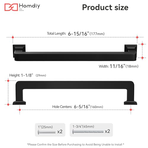 homdiy 20 Pack 6-1/4 Inch Black Cabinet Handles, Solid Zinc Alloy Pulls - color: Black, size: 6-1/4" Hole Center