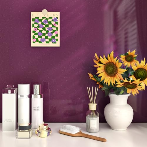 Wallercity Glossy Purple Contact Paper Peel and Stick Wallpaper for Cabinets Kitchen Backsplash 15.8''x118'' Dark Purple Wallpaper Peel and Stick Countertops Vinyl Self Adhesive Glitter Contact Paper - color: Purple, size: 15.8"W x 118"L