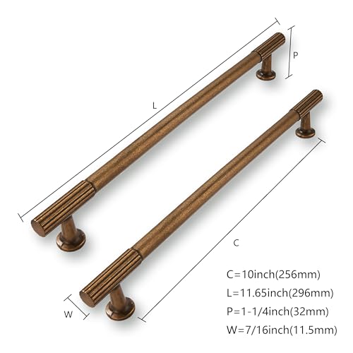 2 Pack 10 Inch(256mm) Hole Center Antique Brass Cabinet pulls Kitchen Handles Solid Heavy Duty Cabinet Pull Kitchen Hardware - color: Antique Brass, size: 10 Inch(256mm)hole center