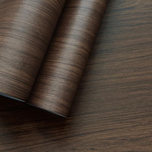 Walnut Wood Grain Contact Paper Peel and Stick Self Adhesive Wallpaper Dark Brown Wood Contact Paper for Furniture Countertops Bubble Free Design Thick Removable Waterproof Top Vinyl Wrap 48''x197'' - color: Walnut Brown, size: 48" x 197"