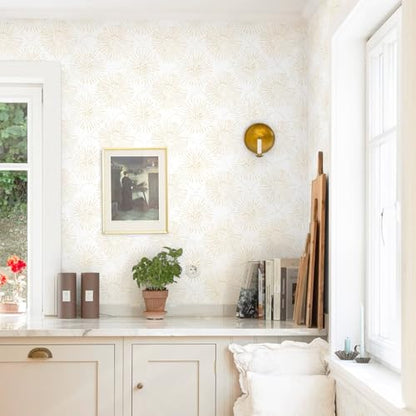 Boho Wallpaper Beige Wall Paper Peel and Stick Modern Beige and White Geometric Fireworks Contact Paper Renter Friendly Self-Adhesive Removable Bathroom Bedroom Laundry Room 17.3" × 393" - color: Beige and White, size: 17.3" x 393"
