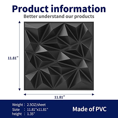 Art3dwallpanels 33 Pack 3D Wall Panels, Black PVC - color: Black