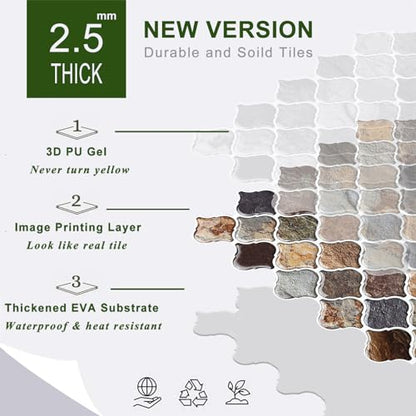 STICKGOO Arabesque Peel and Stick Backsplash Tile, Multicolor Sandstone - color: Multicolor Sandstone