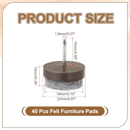 PATIKIL 22 mm Nail-on Felt Pads 40Pcs Round Felt Furniture Sliders Brown - color: Brown, size: 22 mm