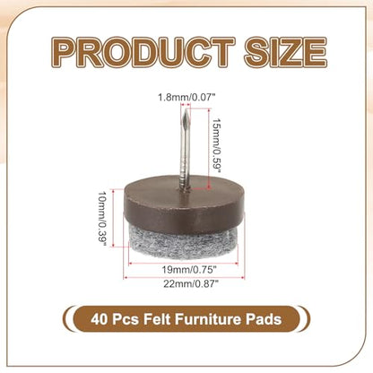PATIKIL 22 mm Nail-on Felt Pads 40Pcs Round Felt Furniture Sliders Brown - color: Brown, size: 22 mm