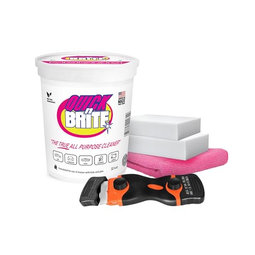 Quick 'n Brite Pro Cleaning Kit - 32oz All Purpose Cleaning Paste, Microfiber Towel, two Melamine Sponges, Scraper Tool