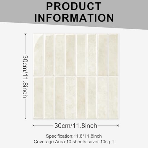 10 Sheets Thicker Design Peel and Stick Backsplash, Self Adhesive Wall Tiles, Stick on Backsplash for Kitchen and Bathroom, 11.8"x11.8",Beige - color: Beige