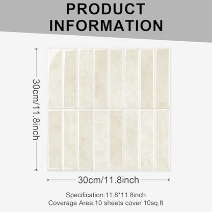 10 Sheets Thicker Design Peel and Stick Backsplash, Self Adhesive Wall Tiles, Stick on Backsplash for Kitchen and Bathroom, 11.8"x11.8",Beige - color: Beige