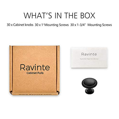 Ravinte Matte Black Round Cabinet Knobs,Zinc Pulls,1-1/4 Inch,30 Pack - color: Black