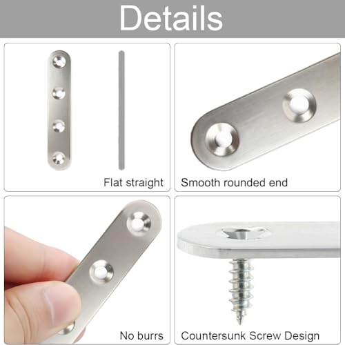 16 Pack 3 Inch Stainless Steel Straight Flat Brace Mending Plates - size: 16 Pcs/ 3” x 0.63”