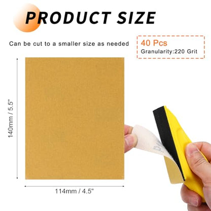 40 Pcs 220 Grit Sandpaper 4.5x5.5 Inch Sand Paper Alumina Abrasive - size: 4.5 x 5.5 Inch(220 Grit)