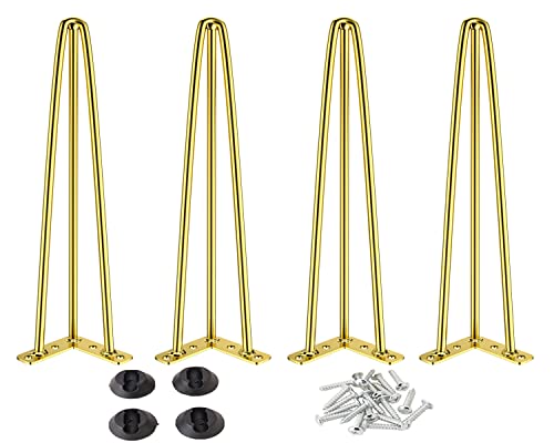 Osring 26 Inch Furniture Hairpin Legs Gold,1/2" Dia 3-Rods Metal Table Feet - color: Gold, size: 26 Inch