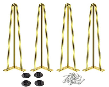 Osring 26 Inch Furniture Hairpin Legs Gold,1/2" Dia 3-Rods Metal Table Feet - color: Gold, size: 26 Inch
