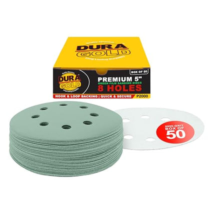 Dura-Gold 5" Green Film Sandpaper Discs, 2000 Grit, 8 Hole Pattern 50 Discs - size: 2000-Grit - Green Film