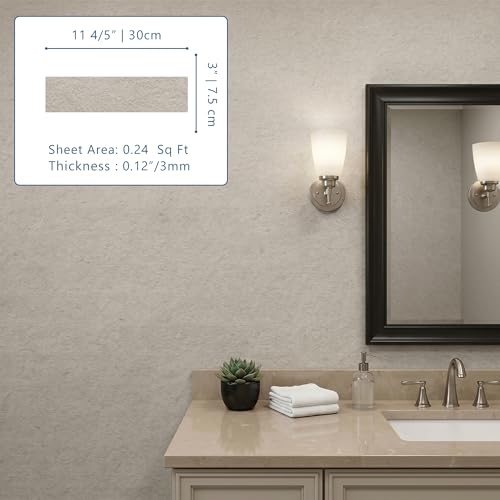 40-Sheet Flexible Stone Peel and Stick Backsplash Tile, 3" x 11.8" Limestone MCM Modified Clay Material Wall Covering, Subway Texture Self-Adhesive Wall Tiles for Kitchen Bathroom Fireplace - color: Limestone