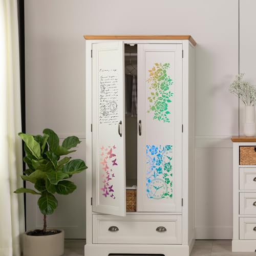 AFRITEE Floral Stencils for Crafts Reusable - 8 Pcs Large Texture Painting Stencils for Wood Furniture Decor, Butterfly Notes Painting Template for DIY Clothes Diary Canvas Creative Decoration - style: Texture