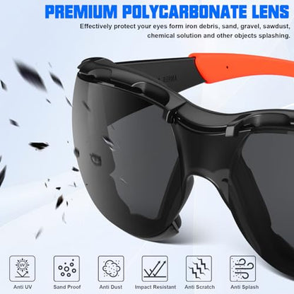 OXG Safety Glasses for Men, ANSI Z87.1 Anti-Fog Impact Resistant Protective Eyewear, Foam Gasket, UV Protection - color: 6-black-orange