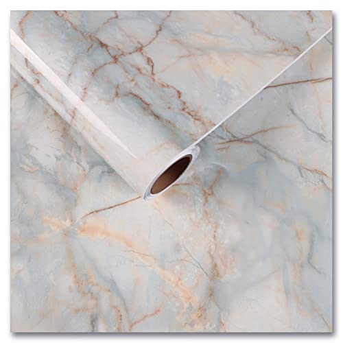 CRE8TIVE Cyan Gold Marble Contact Paper for Countertops Waterproof Glossy Cracked Marble Wallpaper Peel and Stick Countertops Self Adhesive Thick Vinyl Removable Wallpaper for Bathroom Kitchen 12"x80" - size: 12"W x 80"L