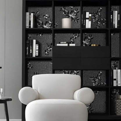 Black Floral Peel and Stick Wallpaper Modern Textured 17.3 x 196.9in - color: Black, size: 17.3" x 196.9"