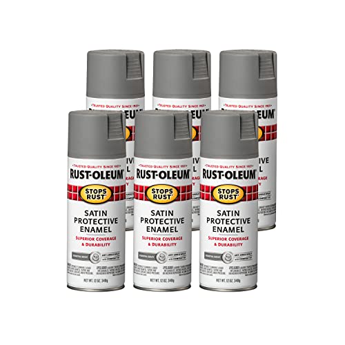 Rust-Oleum Stops Rust Spray Paint, Satin Coastal Gray - color: Satin Coastal Gray, size: 12 Ounce (Pack of 6)